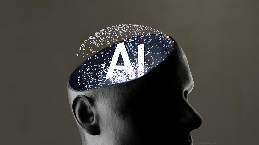 Artificial intelligence concept within a human head